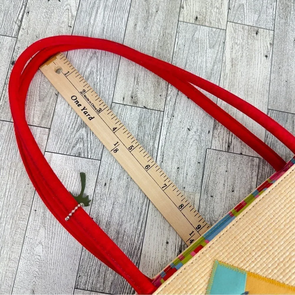 Fossil Forever‎ Faux Straw Beach Vacation Tote Shoulder Bag Large Cream Red